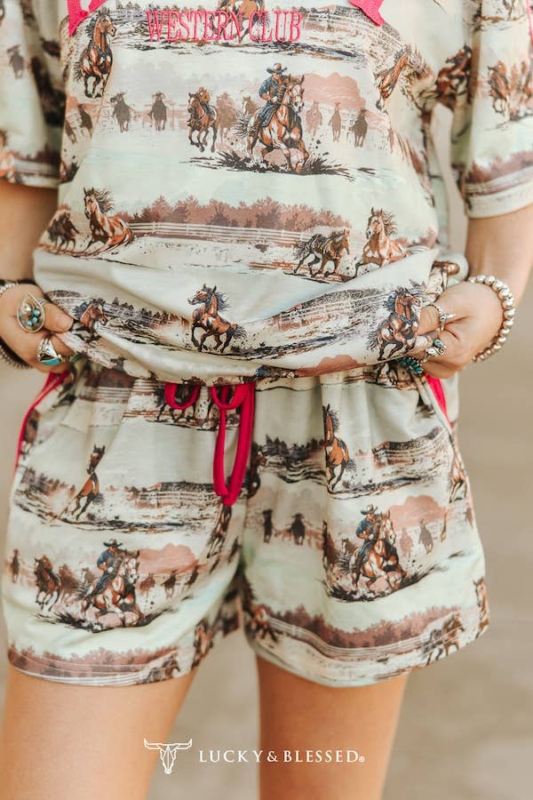 Howdy Western Lounge Set – Horse Print Two-Piece Short Set
