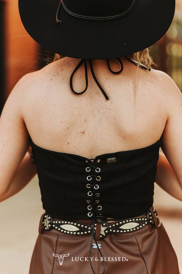 Wild West Patch Corset Halter Top