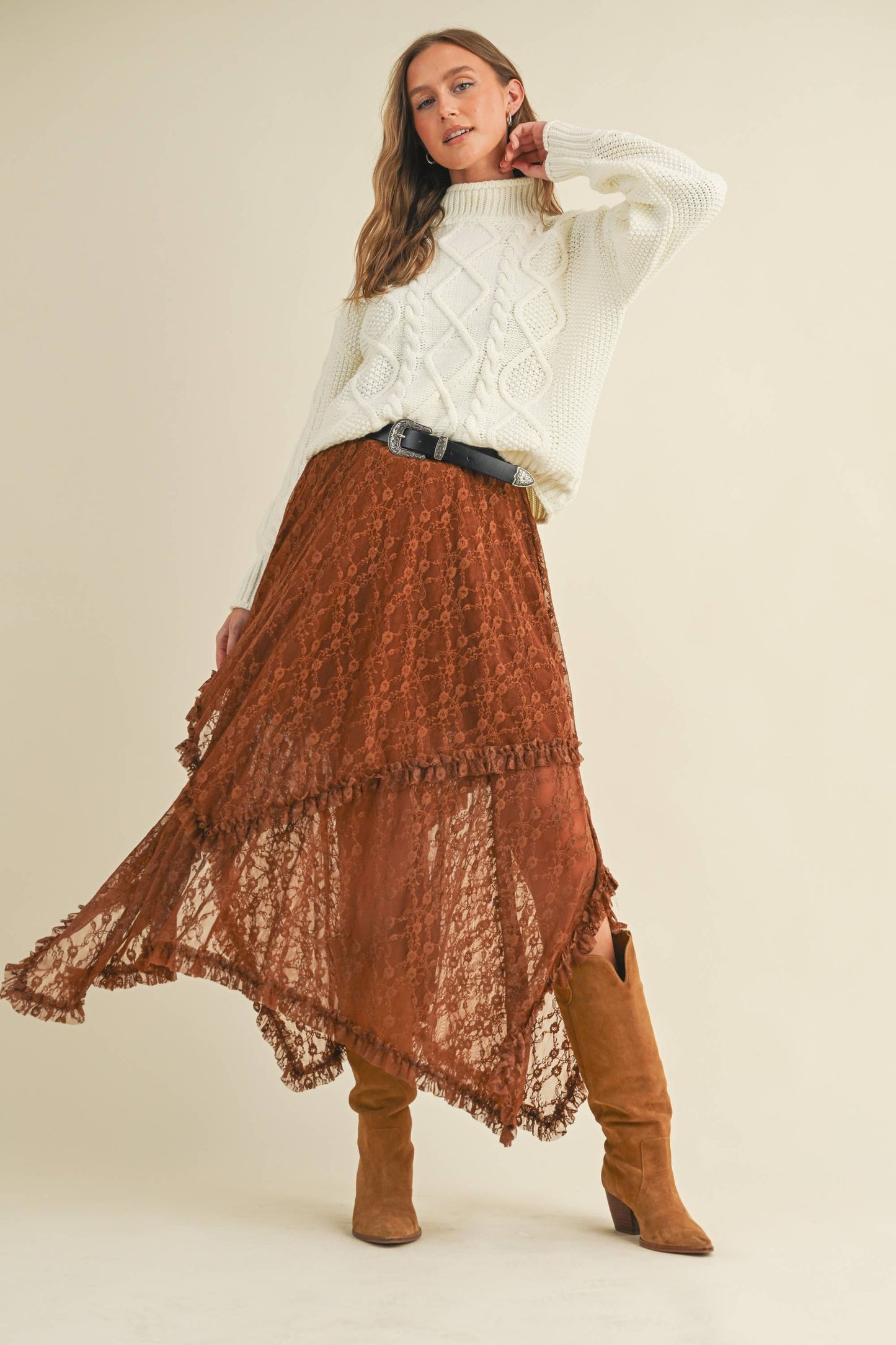 LAYERED FLORAL MIDI SKIRT