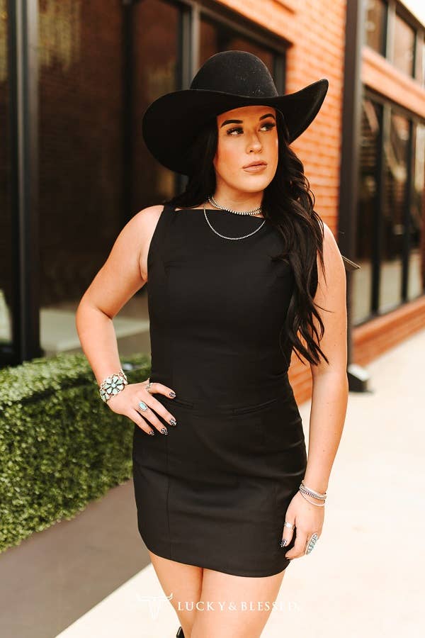 black western cocktail dress Boat Neck Luxury Feel Everyday | Dresses Plaid Sleeveless Dress Black/White Handcrafted with attention to nav-110 Size:S Petite