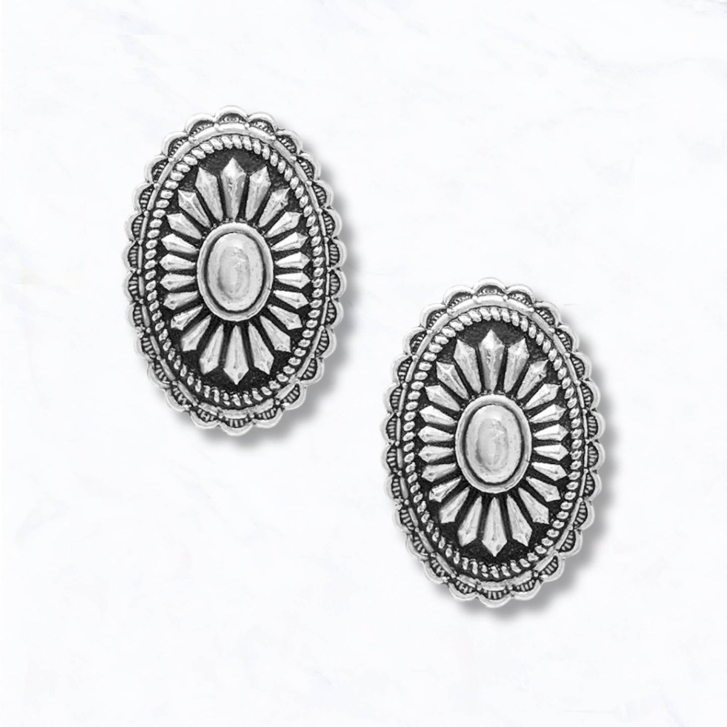 Oval Silver Concho Stud Earrings