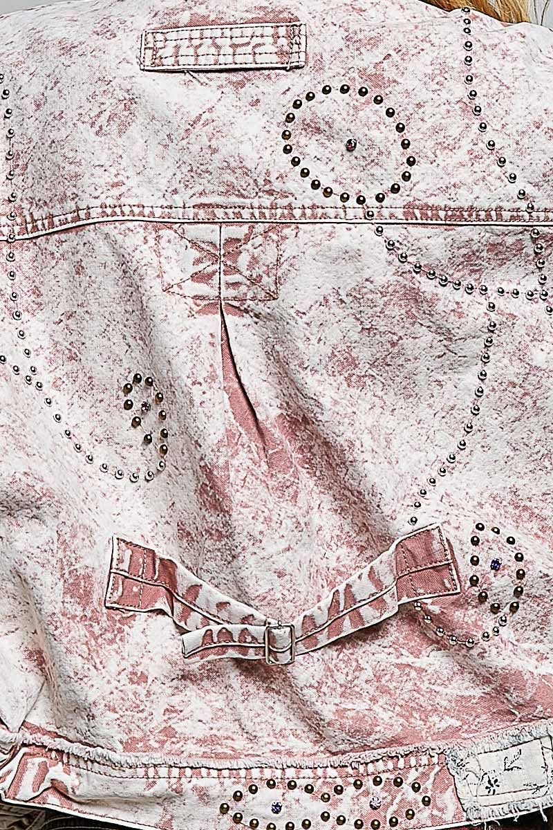 “Pretty in Pink” Studded Vintage Cropped Zip-Front Jacket