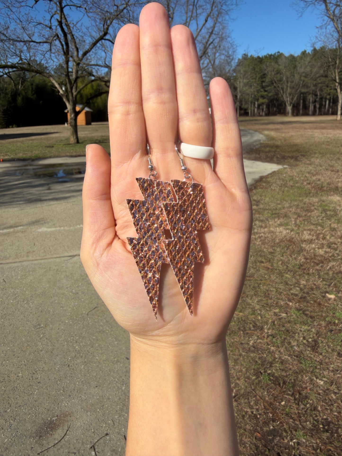 Cosmic Cowgirl | Lightning Bolt Earrings | Rose Gold