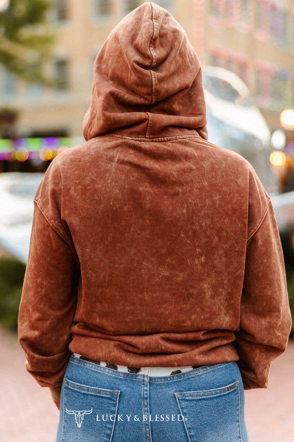 Camel Mineral Wash Rodeo Embroidered Detail Hoodie