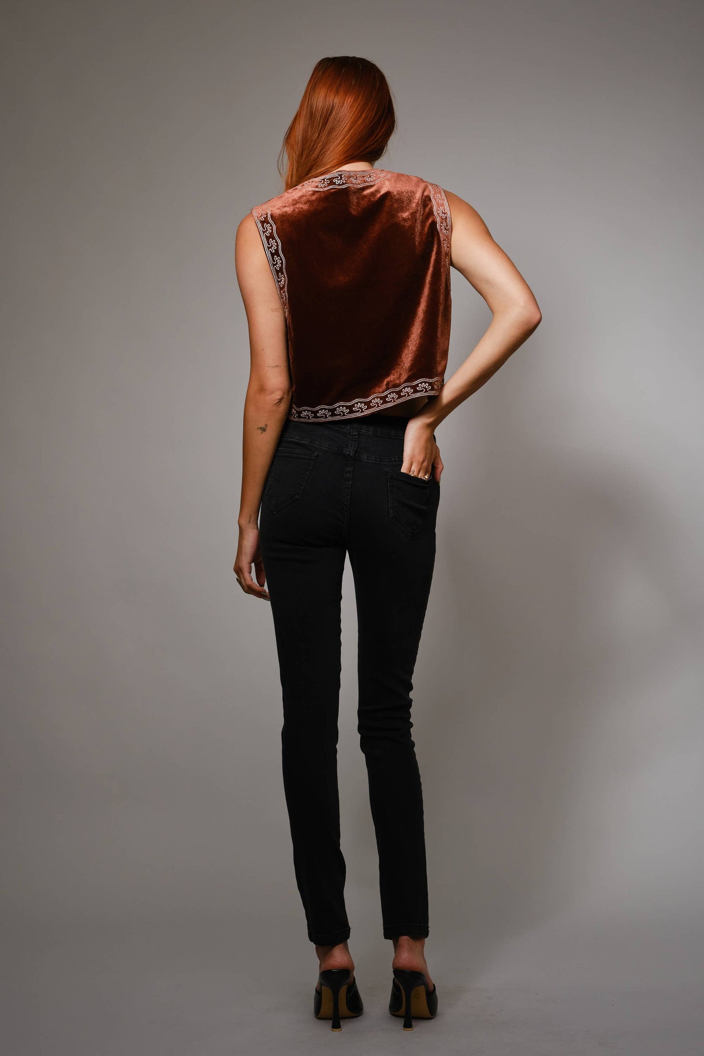 Embroidered Velvet Vest