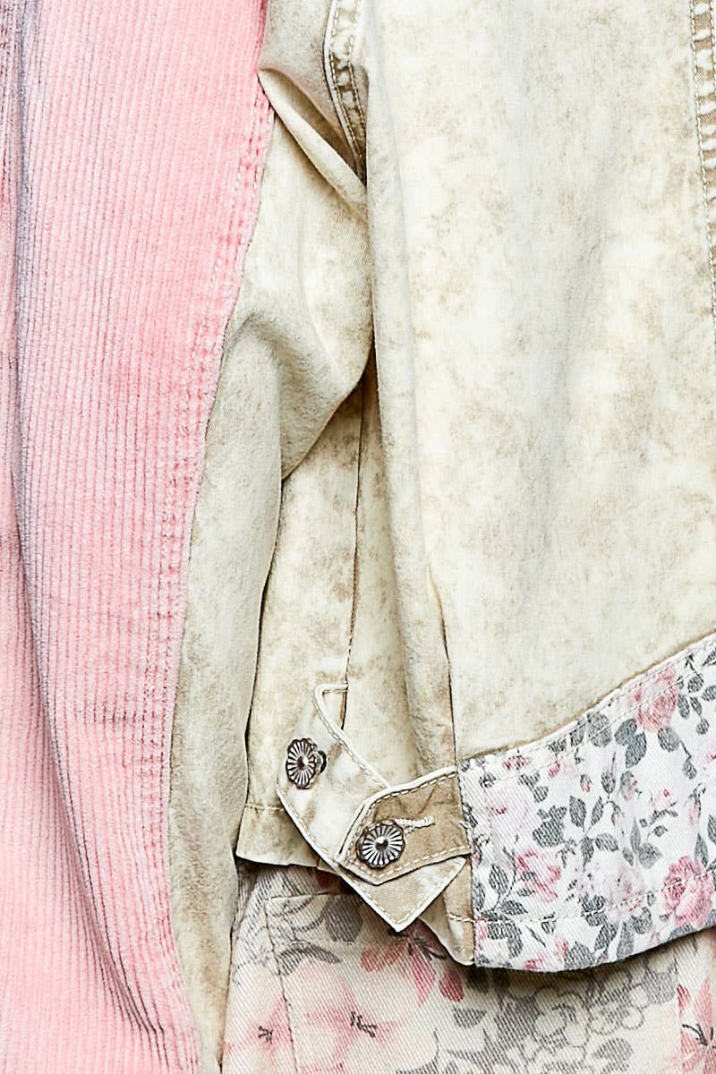 Soft Corduroy Sleeves Contrast Cropped Patchwork Jacket