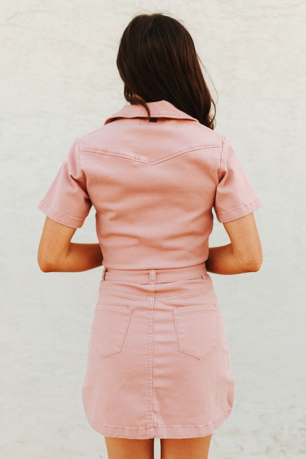 Buckle Up Blush Denim Dress