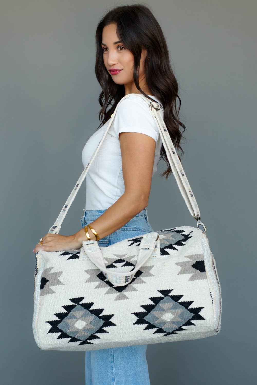 White, Black & Tan Western Duffel