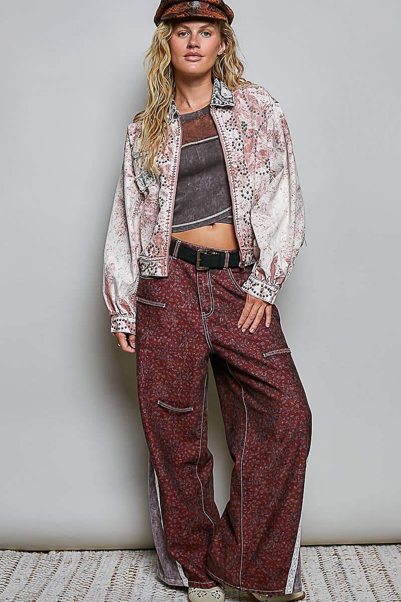 “Pretty in Pink” Studded Vintage Cropped Zip-Front Jacket