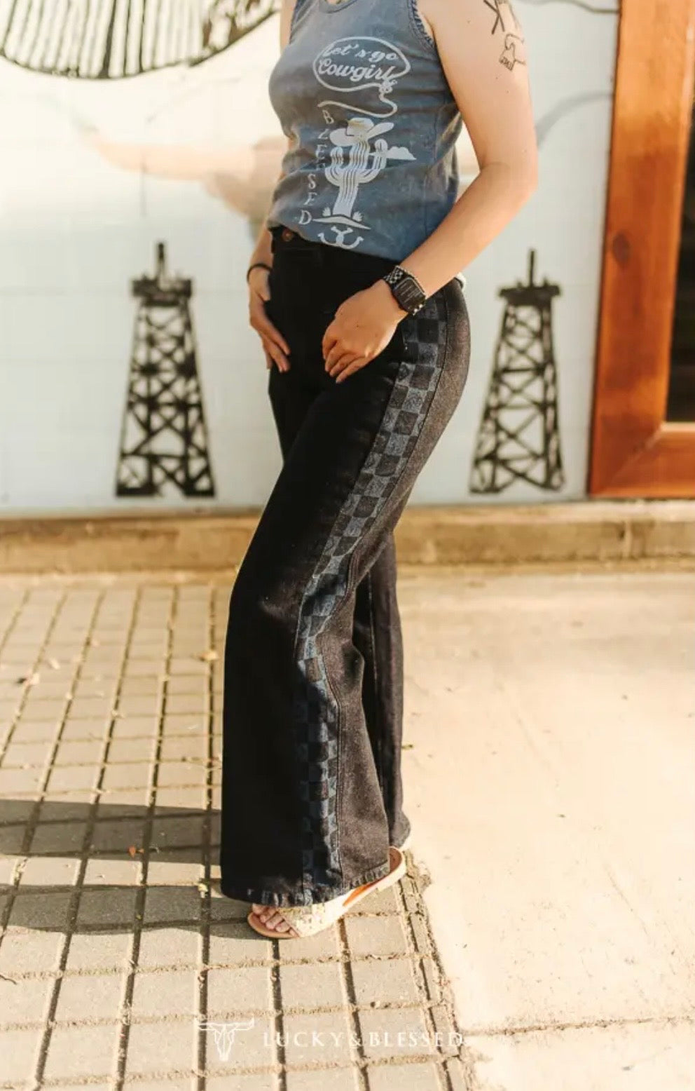 Wild Side Checker Wide Leg Jeans