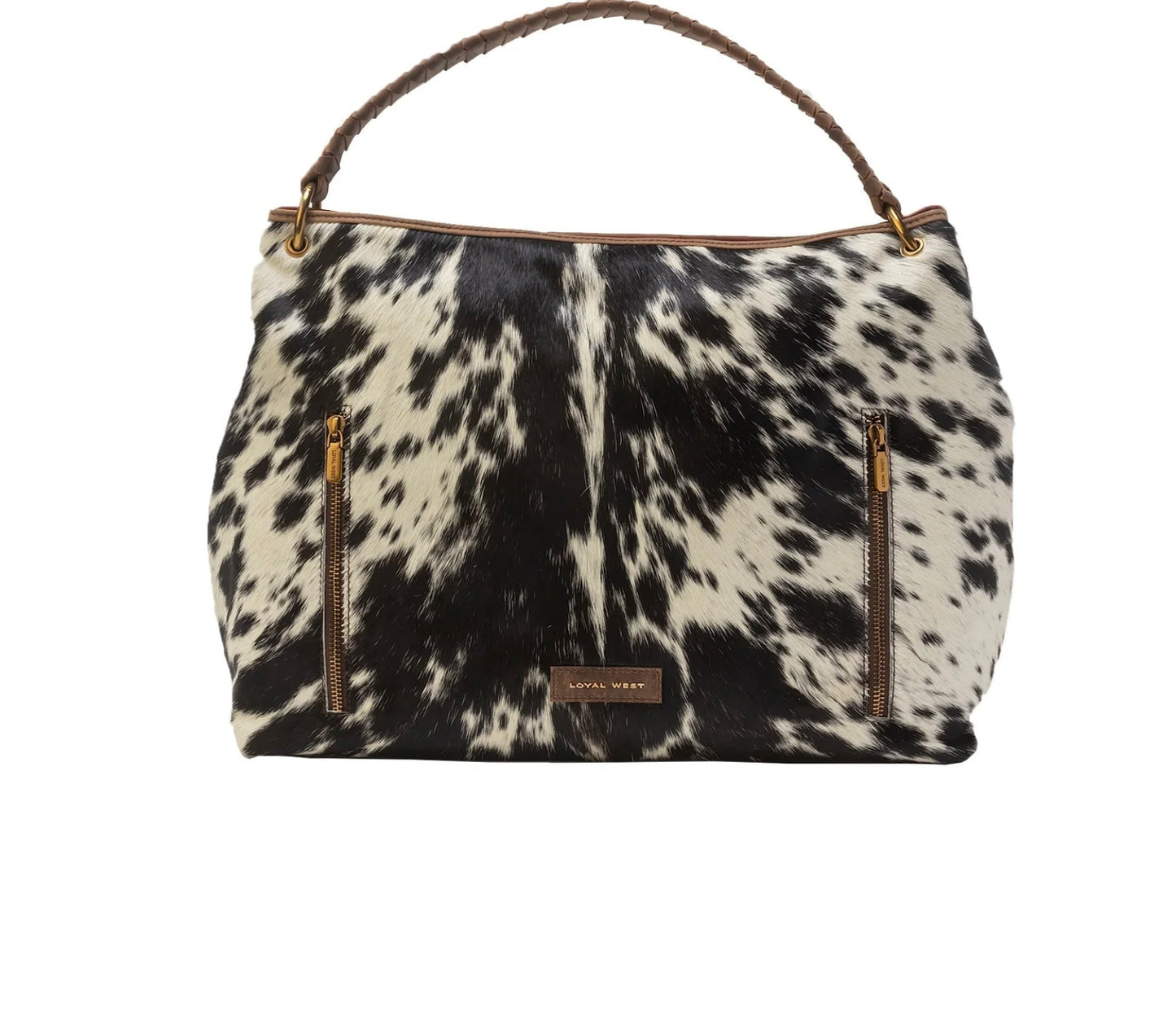 Loyal West Large Hobo Bag In Black & White Cowhide
