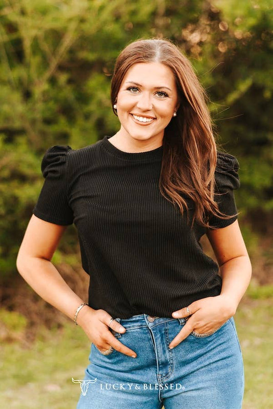 Black Puff Short Sleeve Top XL-3XL