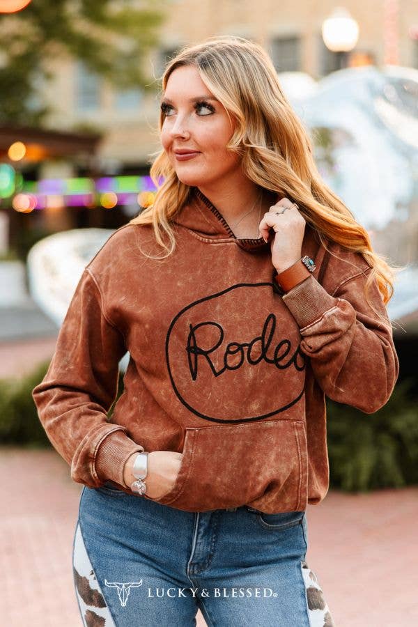 Camel Mineral Wash Rodeo Embroidered Detail Hoodie XL-3XL