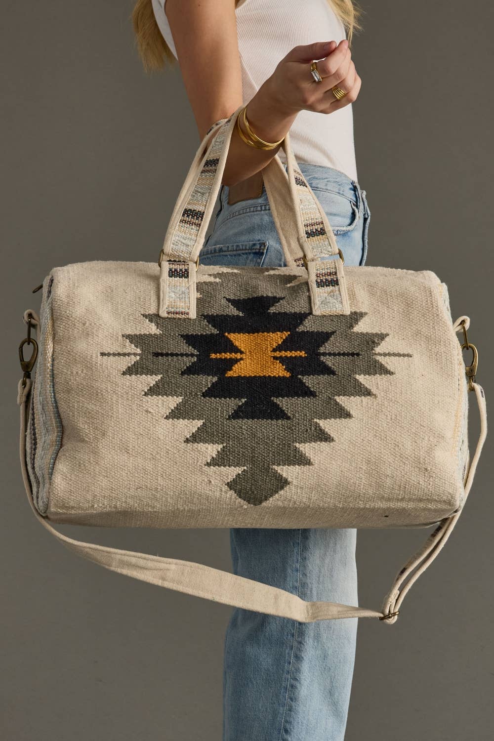 Cream, Slate, Black & Mustard Western Duffel