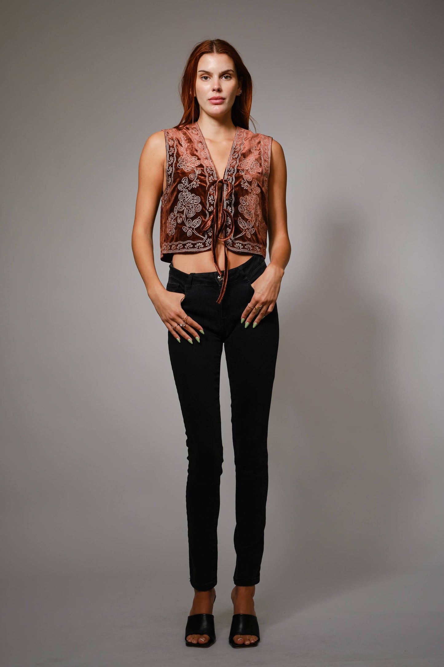 Embroidered Velvet Vest