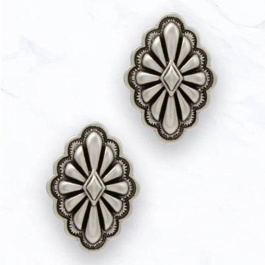 Antique Silver Western Concho Stud Earrings: Silver