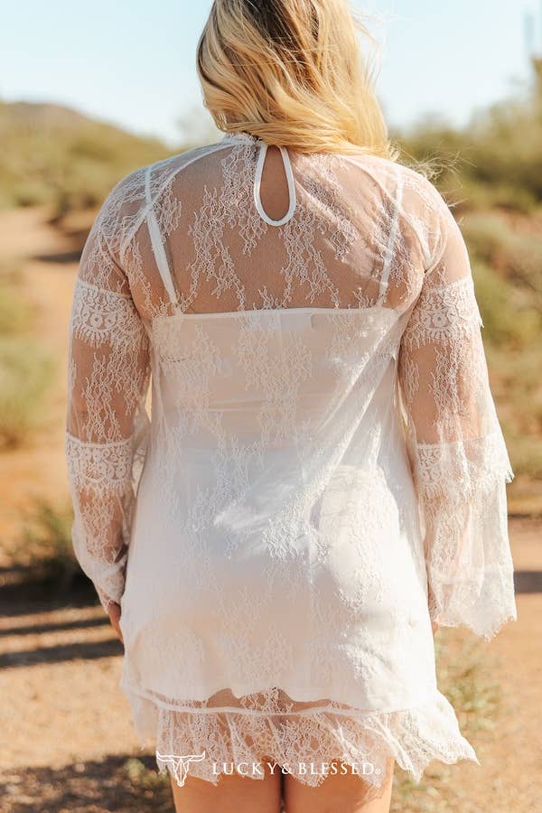 Ivory Lace Mock Neck Mini Dress