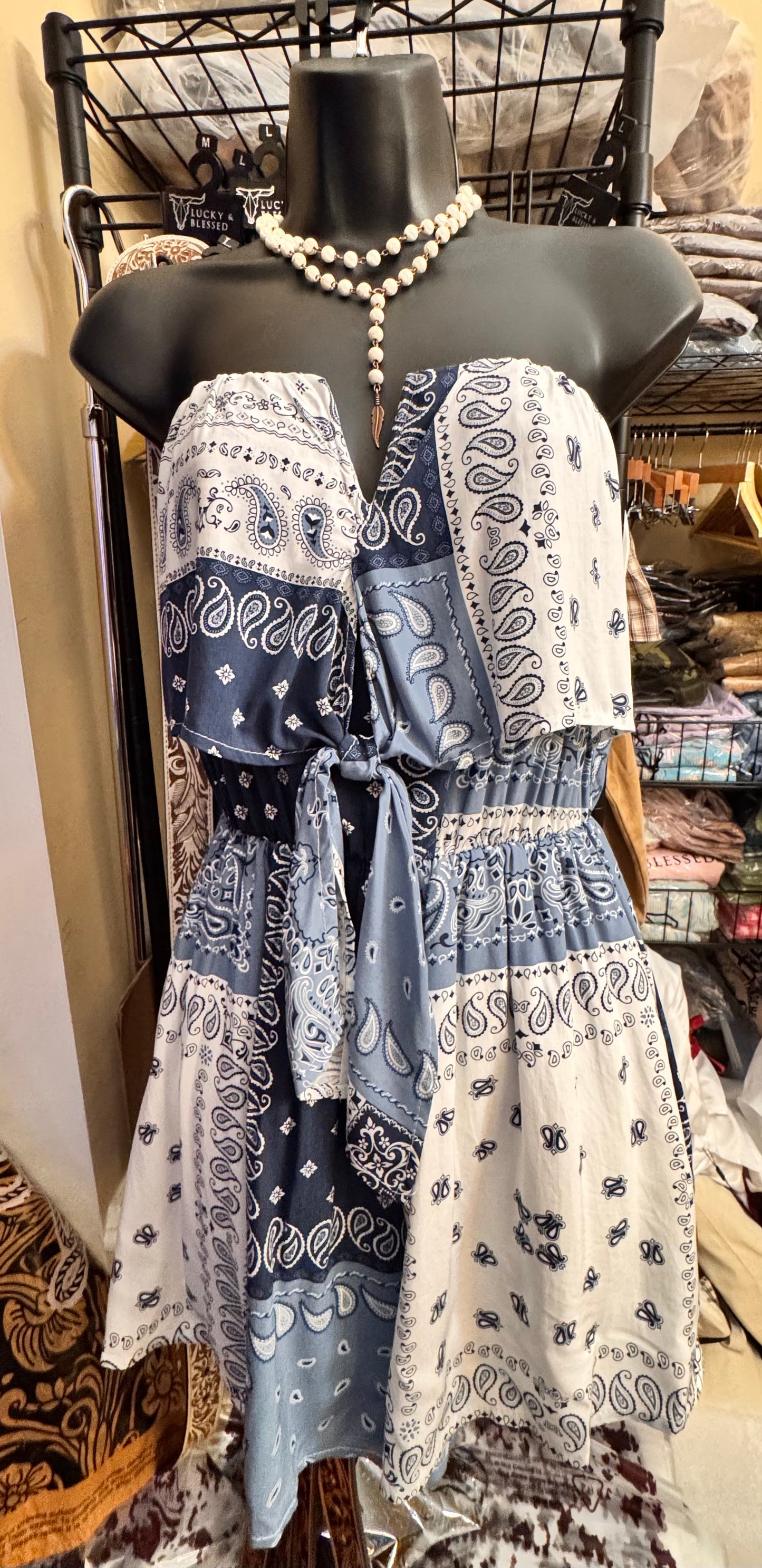 Bandana Printed Tie-Front Tube Romper