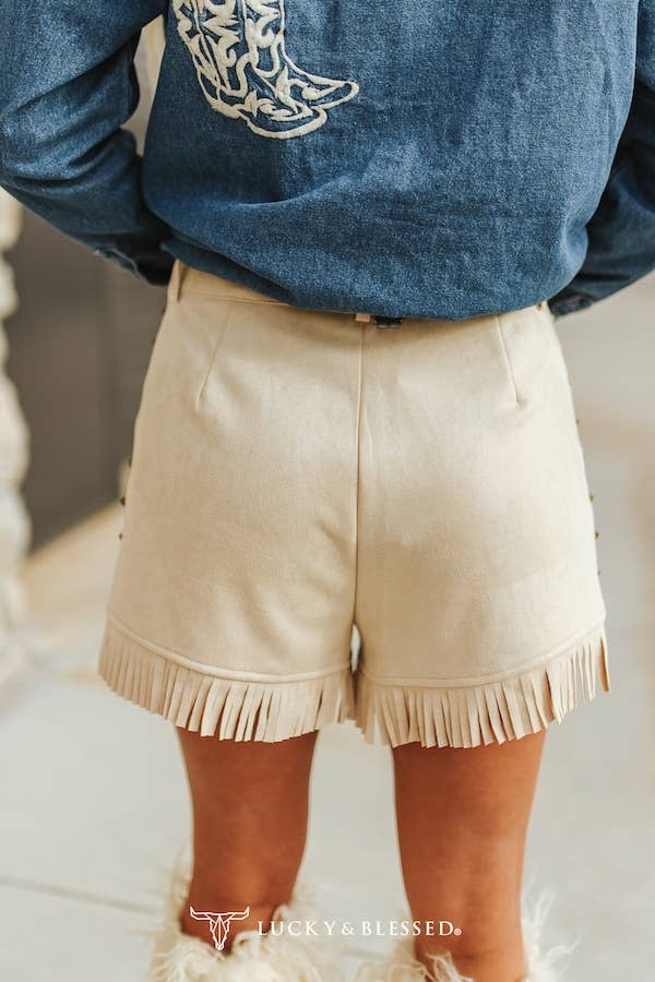 Dusty Trail Fringe Shorts – Sand