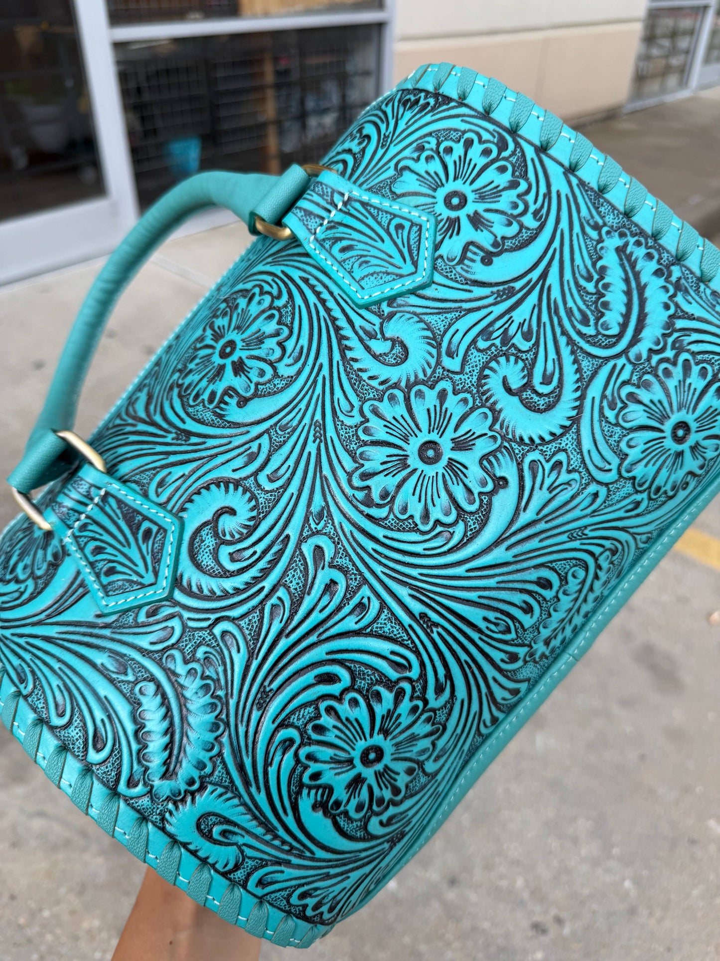 Large Turquoise Tooled Leather Speedy Purse