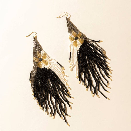 Moonlit Sage Beaded Fringe Earrings in Midnight Coal: Midnight Coal