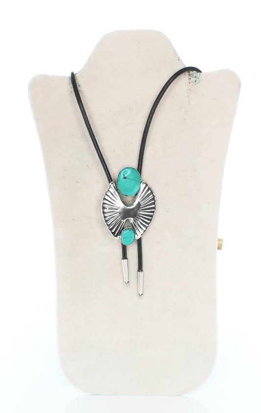 Turquoise Silver Bolo, Wing - Leather Cord Lariat Necklace
