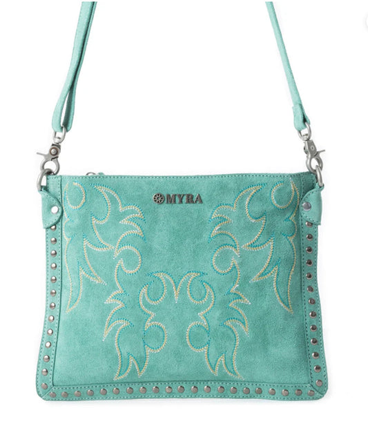 Texas Rose Western Embroidered Leather Bag In Turquoise