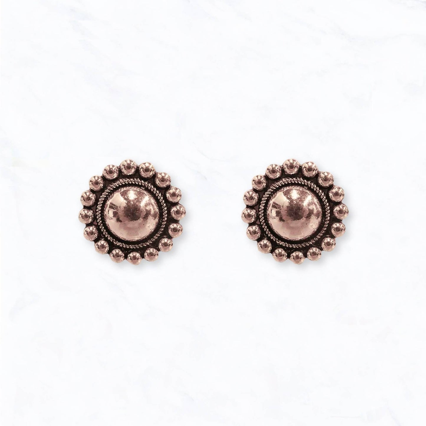 Western Vintage Concho Stud Earrings: Copper
