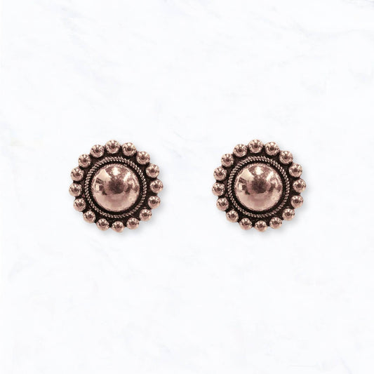 Western Vintage Concho Stud Earrings: Copper