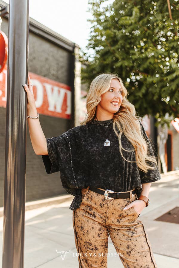 Black Mineral Wash Studded Oversized Boyfriend Tee XL-3XL