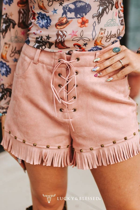 Dusty Trail Fringe Shorts – Pink