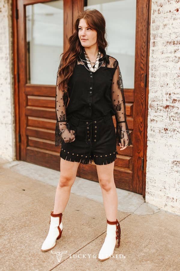 Dusty Trail Fringe Shorts – Black