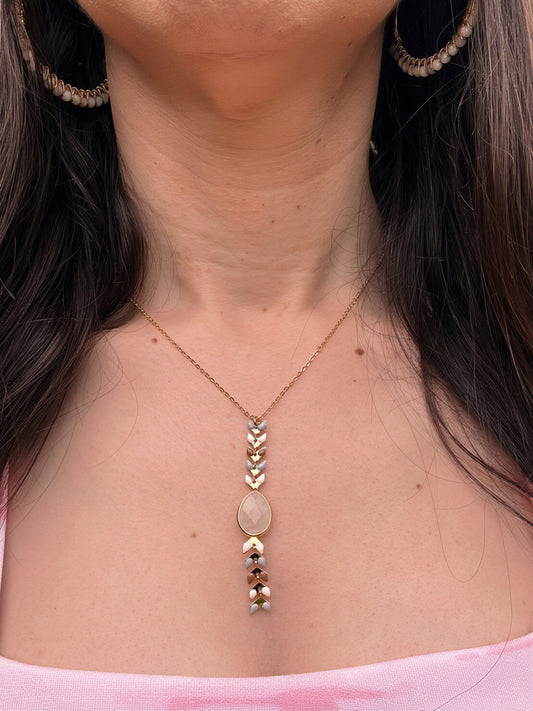 Wrangler 14K Gold Western Wheat Necklace Tear Drop Shaped Natural Stone Pendant