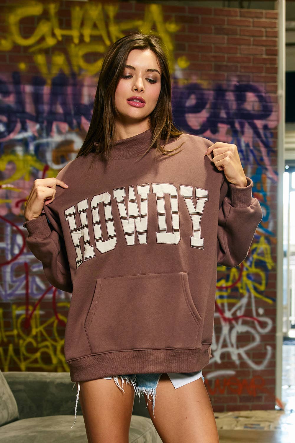 HOWDY Applique Mock-Neck Sweatshirt
