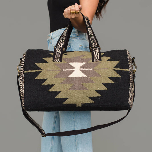 Black, Olive, Gray & Cream Western Duffel