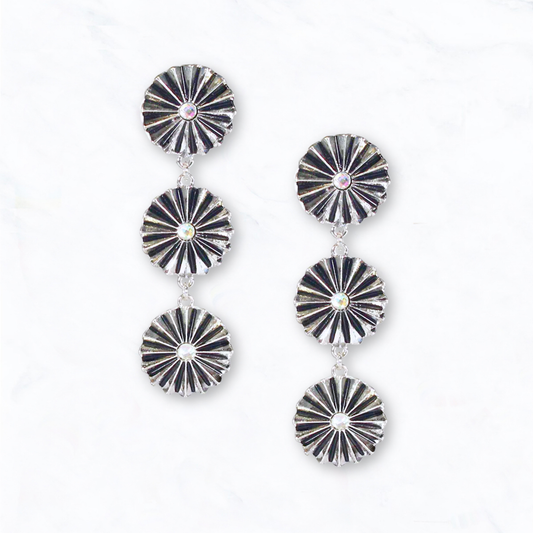 Western Triple Concho Rhinestone Earrings