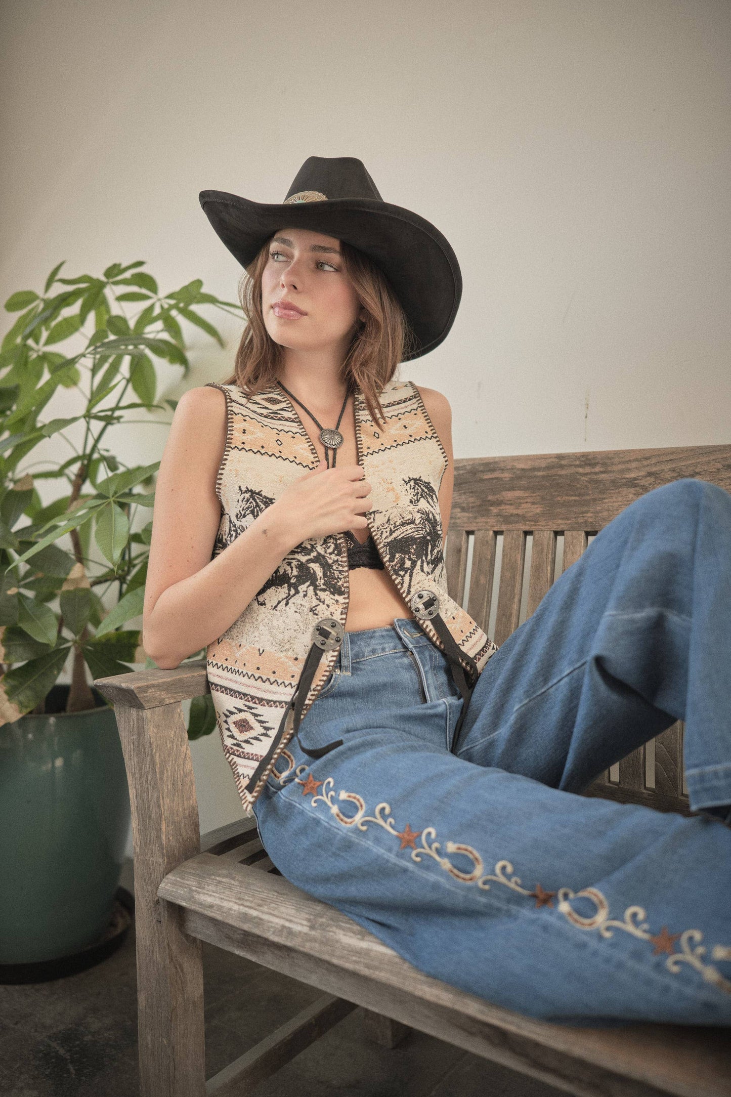 Western Horse Landscape Tapestry Vest