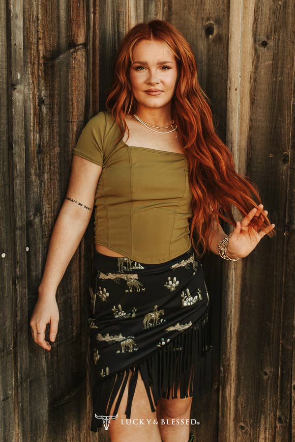 Olive Short Sleeve Corset Top