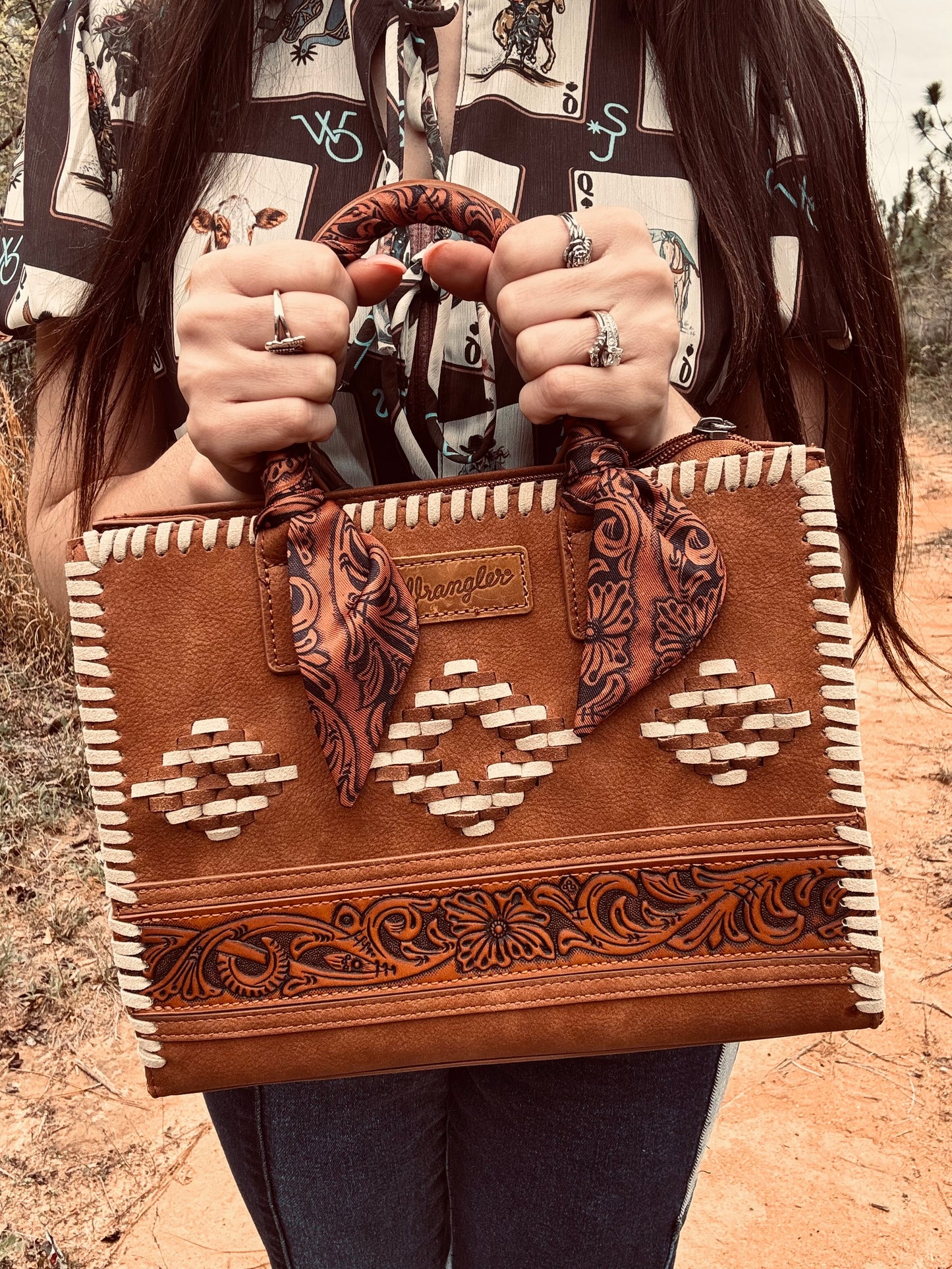 Wrangler Whipstitch Aztec Satchel/Crossbody