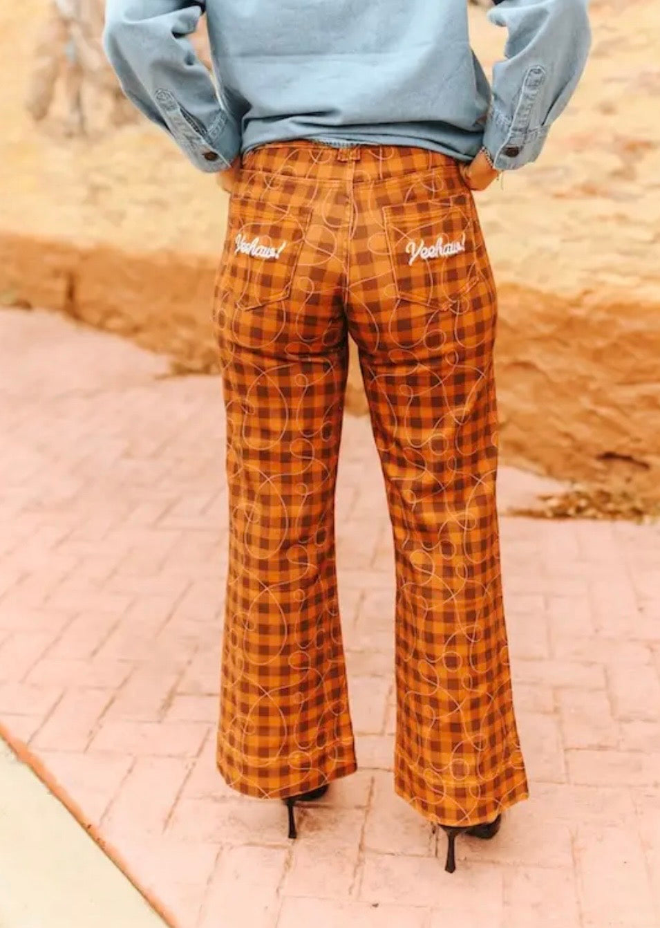 Yeehaw Plaid Wide-Leg Pants