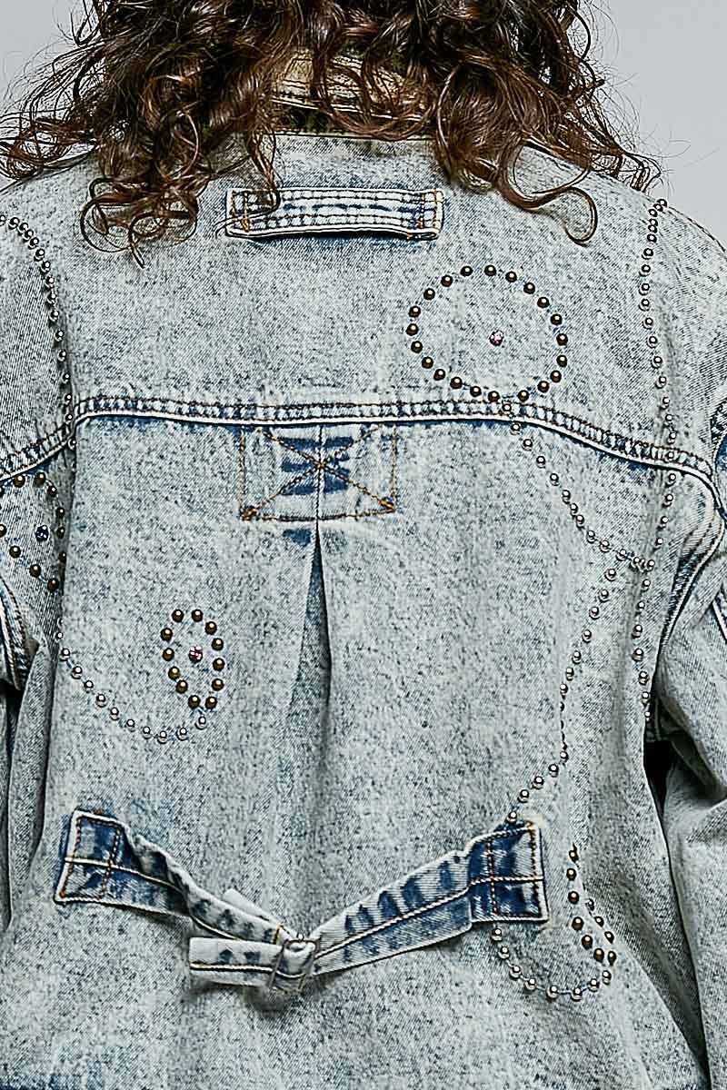 “Pretty in Pink” Studded Vintage Cropped Zip-Front Jacket