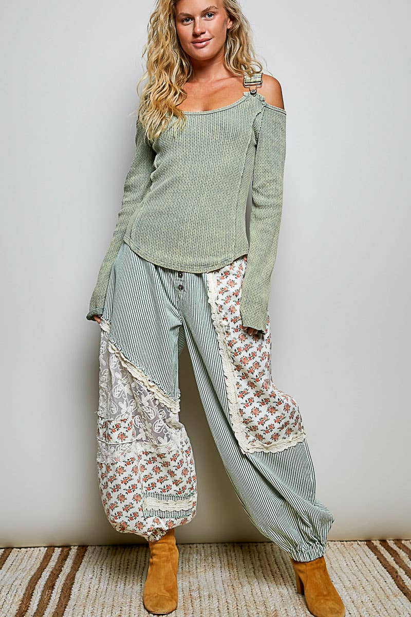 Vintage Washing Solid Buckle Open Shoulder Knit Thermal Top-Multiple Colors