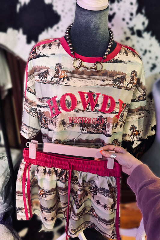 Howdy Western Lounge Set – Horse Print Two-Piece Short Set