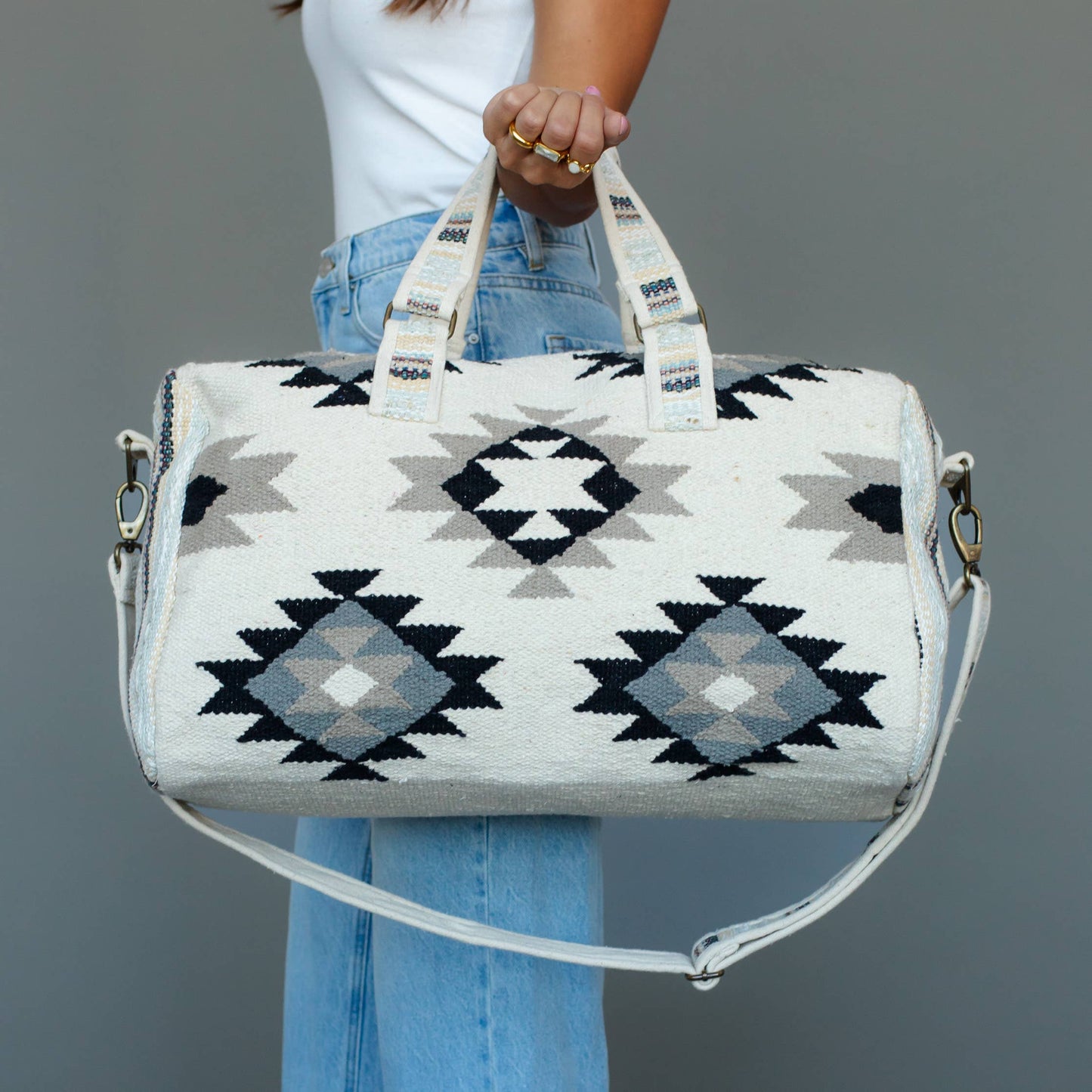 White, Black & Tan Western Duffel