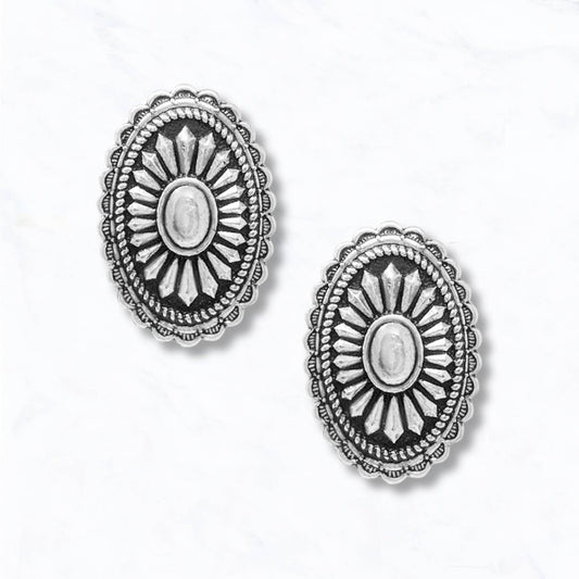 Oval Silver Concho Stud Earrings
