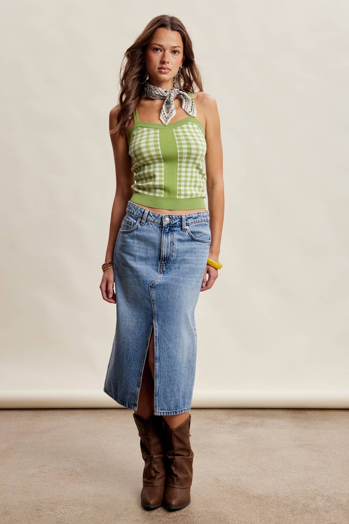Gingham Knit Cami Tank Top