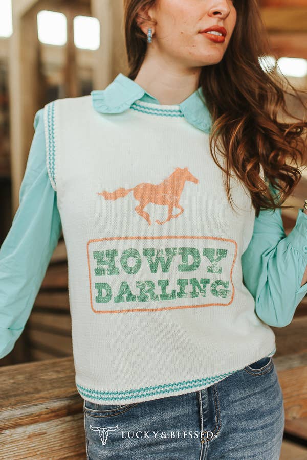Cream Knit Howdy Darling Contrast Sleeveless Sweater Vest