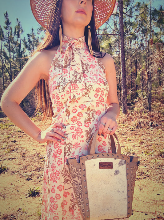 Floral Horse Halter Neck Tie Dress