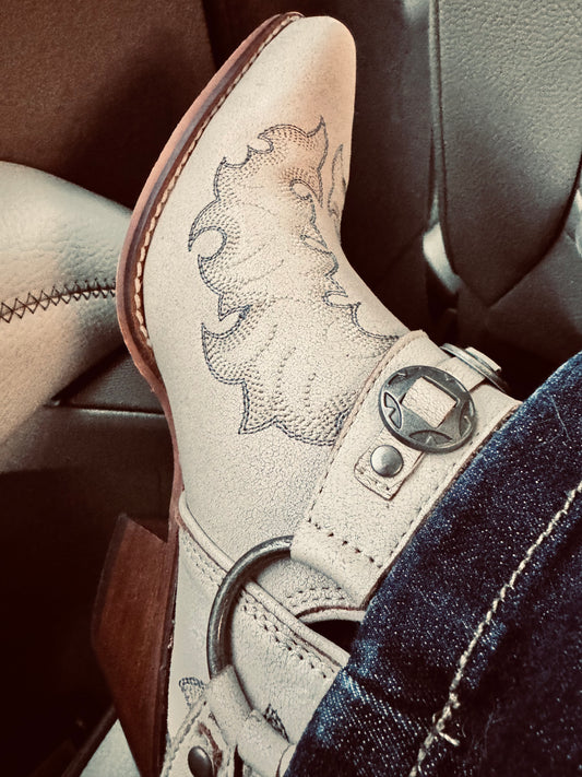 Western Ember Leather Embroidered Booties In White