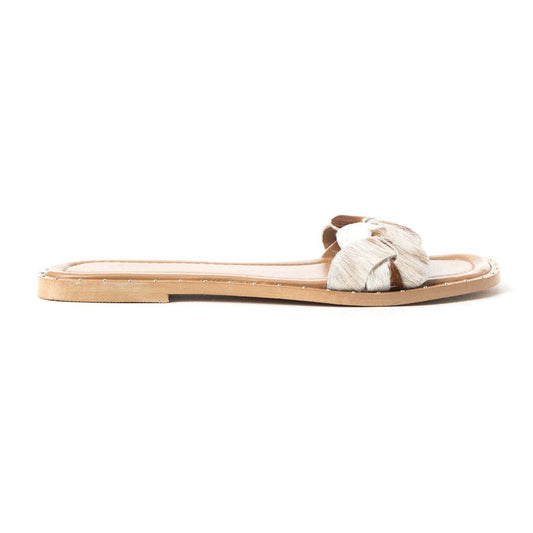 Pearline Hair-On Hide Marble Slide Sandals – Brown & White